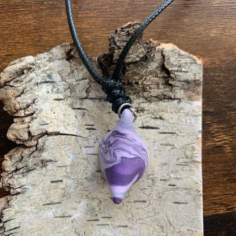 Sensual Floral Necklace Handmade Clay Pendant Adjustable Length Cord - Picture 5 of 12